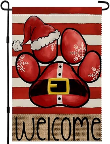 CHAONENG Weihnachtsmannpfotenabdruck-Gartenflagge, 30,5 x 45,7 cm, doppelseitig außen, Willkommensstreifen, Winterurlaub, Hof, Outdoor, dekorative Flagge von CHAONENG