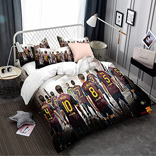 CHAOSE-DEB 3-teiliges Bettwäsche-Set 120 Fadenzahl Fußballmannschaft FC Barcelona Bettbezug Herbst Winter Mikrofaser 2 Kissenbezug (Muster 02,135 x 200 cm) von CHAOSE
