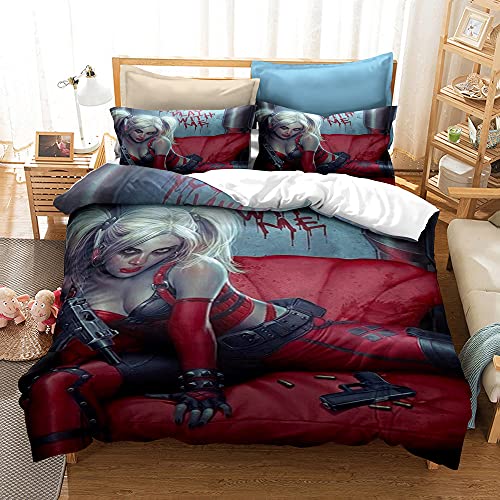 CHAOSE-DEB Bettbezug Einzelbett Bettbezug Set Und Harley Quinn Bettwäsche Anti-Falten Cove (Stil 03,135 x 200 cm) von CHAOSE