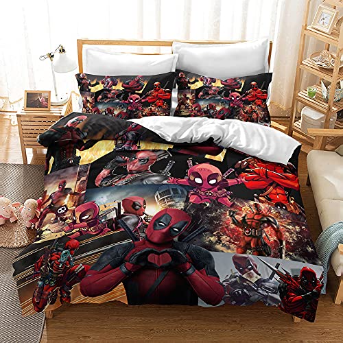 CHAOSE-DEB Doppel-Bettbezug-Set Deadpool Mikrofaser-Bettwäsche-Set Atmungsaktiver Bettbezug Mit Reißverschluss Und 2 Kissenbezügen (Deadpool 02,200 x 200 cm) von CHAOSE