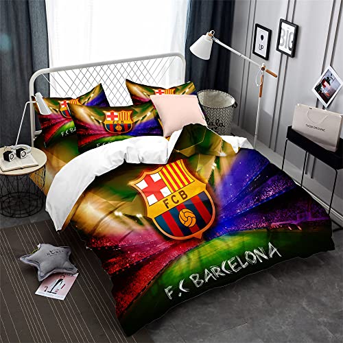CHAOSE-DEB Football Team FC Barcelona Mikrofaser Quiltset Mit Reißverschluss Bettwäsche Bettbezug Und Kissenbezüge (50x75cm) Pflegeleicht Weich Für Erwachsene Teenager (Muster 02,135 x 200 cm) von CHAOSE