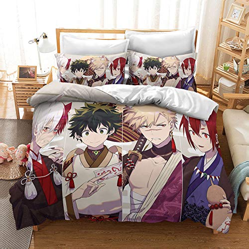 CHAOSE-DEB My Hero Academia Mikrofaser Quiltset Mit Reißverschluss Bettwäsche Bettbezug Und Kissenbezüge (50x75cm) Pflegeleicht Weich Für Erwachsene Teenager (Held 02,135 x 200 cm) von CHAOSE