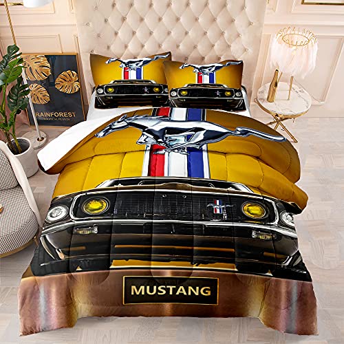 CHAOSE-DEB Thermal 100% Ägyptische Baumwolle - Hotelqualität Bettwäsche-Sets Auto Mustang Bettbezug, Queen Size 3pcs (Mustang 04,135 x 200 cm) von CHAOSE