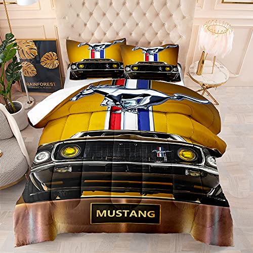 CHAOSE-DEB Thermal 100% Ägyptische Baumwolle - Hotelqualität Bettwäsche-Sets Auto Mustang Bettbezug, Queen Size 3pcs (Mustang 04,220 x 240 cm) von CHAOSE