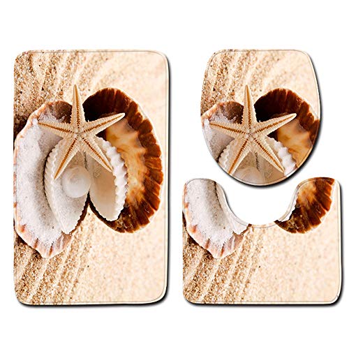 CHAOSE Badezimmer Conch, Seestern Dreiteilige Toilette Flannel Carpet Absorbent rutschfeste Fußmatten 45x75cm + 45x37.5cm + 45x35cm (Seestern 2) von CHAOSE