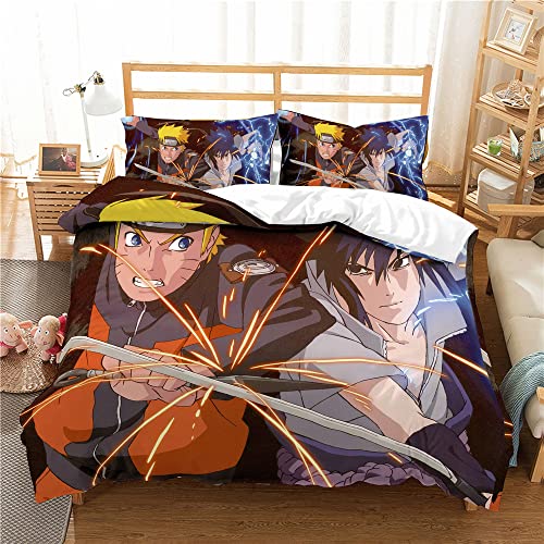CHAOSE Anime-Familien-Bettwäsche-Set Für Kinder, Cartoon-gedruckte Bettdecke, Einzelbettbezug-Set, King-Size-Bettwäsche (Sasuke,135 x 200 cm) von CHAOSE