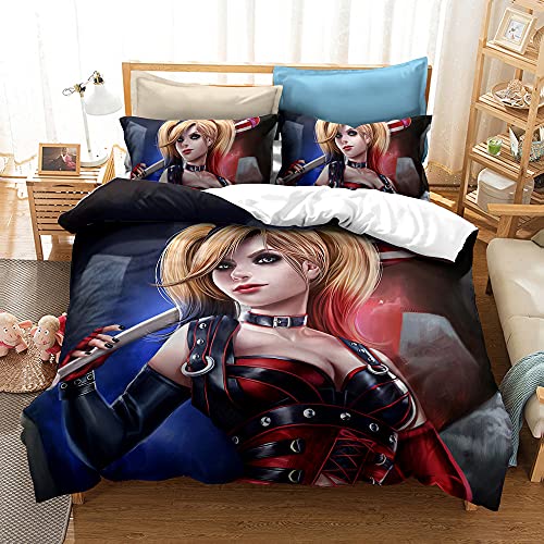 CHAOSE-DEB Bettbezug Einzelbett Bettbezug Set Und Harley Quinn Bettwäsche Anti-Falten Cove (Stil 01,135 x 200 cm) von CHAOSE