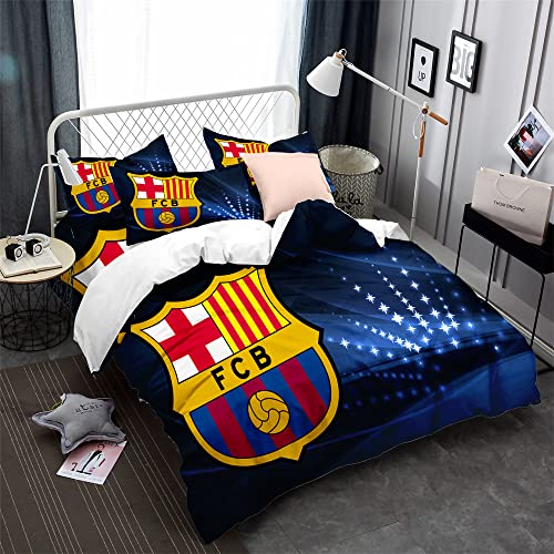 CHAOSE-DEB Bettwäsche-Set Fußballmannschaft FC Barcelona Bettbezug Komfortabel Junge Mädchen 3 Stück Weiß Schwarz Bettwäsche-Set 50x75cm Kissenbezug Mikrofaser (Muster 06,135 x 200 cm) von CHAOSE