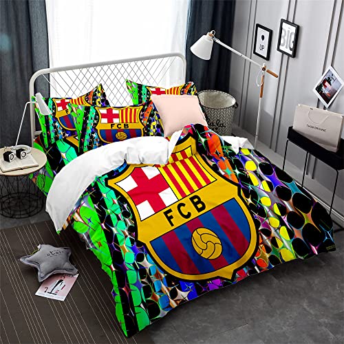 CHAOSE-DEB Football Team FC Barcelona Bettwäsche-Set Mit Kissenbezug, Kinder-Junior-Bettwäsche-Set Bettbezug + 2 Kissenbezug-Set - Feuchtigkeitsbeständig, Hypoallergen (Muster 01,135 x 200 cm) von CHAOSE