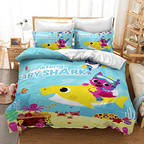 CHAOSE-DEB Gebürstet 3-teilig 120 Langstapelige Baumwolle Light Luxury Baby Shark Bettbezug Bettwäsche-Set (Hai 04,135 x 200 cm) von CHAOSE