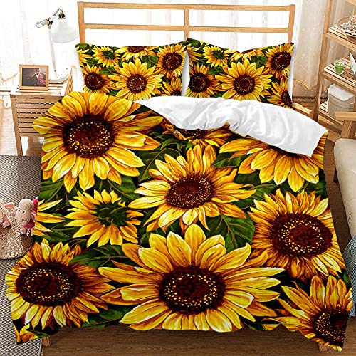 CHAOSE-DEB Thermal 100% Ägyptische Baumwolle - Hotelqualität Bettwäsche-Sets Gelbe Sonnenblume Bettbezug, Queen Size 3 Stück (Blume 01,220 x 240 cm) von CHAOSE