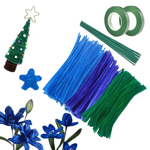 360 Stück Pfeifenputzer zum Basteln Basteldraht Blumen Bastelmaterial Für Kinder Blumen Pipe Cleaner Flower Zubehör Sonnenblumen Pfeifenreiniger zum Basteln Blumen Set Basteldraht Dünn (blu) von CHAOTEMAI