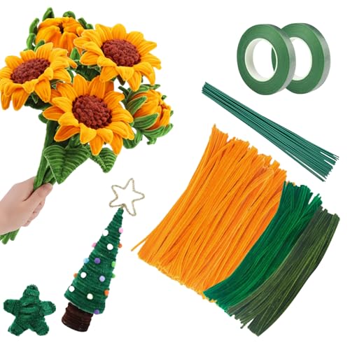 360 Stück Pfeifenputzer zum Basteln Basteldraht Blumen Bastelmaterial Für Kinder Blumen Pipe Cleaner Flower Zubehör Sonnenblumen Pfeifenreiniger zum Basteln Blumen Set Basteldraht Dünn (giallo) von CHAOTEMAI