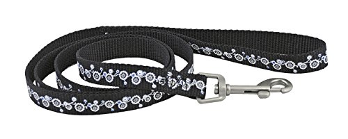 CHAPUIS SELLERIE Leine Gitarrengurt aus Nylon für Hunde Motiv Blumen Schwarz Breite 20 mm Länge 1,20 m Größe M von CHAPUIS SELLERIE