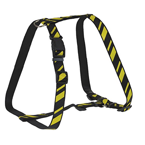 CHAPUIS SELLERIE SLA439 Verstellbares Hundegeschirr - Nylongurt seidig glänzend schwarz/gelb gestreift - Breite 15 mm - Maße 35-50 cm - Größe S von CHAPUIS SELLERIE