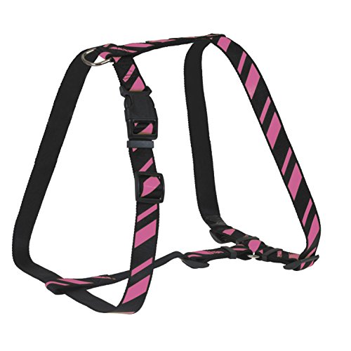 CHAPUIS SELLERIE SLA441 Verstellbares Hundegeschirr - Nylongurt seidig glänzend schwarz/rosa gestreift - Breite 15 mm - Maße 35-50 cm - Größe M von CHAPUIS SELLERIE