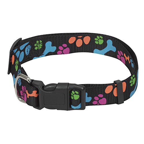 CHAPUIS SELLERIE SLA470 Verstellbares Hundehalsband - Nylongurt mit schwarzen Tatzen - Breite 15 mm - Länge 30-45 cm - Größe S von CHAPUIS SELLERIE