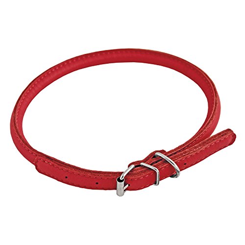 CHAPUIS SELLERIE SLA689 Rundes verstellbares Glamour-Halsband für Hunde und Katzen - Rotes Leder - Durchmesser 6 mm - Länge 17-20 cm - Größe XS von CHAPUIS SELLERIE