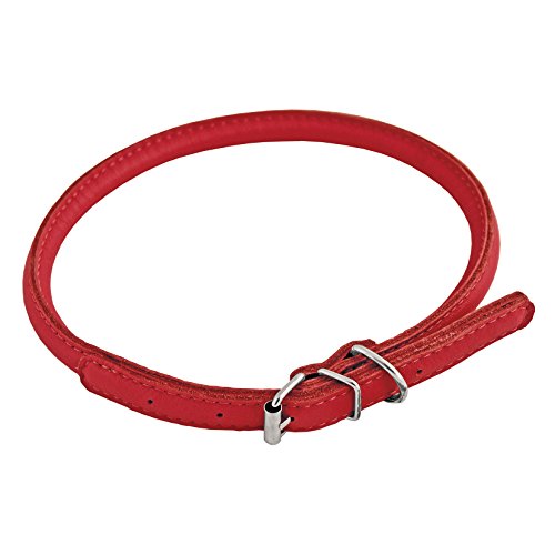 CHAPUIS SELLERIE SLA689 Rundes verstellbares Glamour-Halsband für Hunde und Katzen - Rotes Leder - Durchmesser 6 mm - Länge 17-20 cm - Größe XS von CHAPUIS SELLERIE