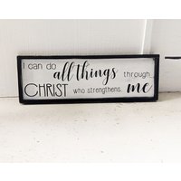Alle Dinge Durch Christus/Beunruhigt Gerahmt Holzschild Schrift Holz Zeichen Bibel-Vers-Zeichen Grau Philipper 413 von CHARLEYbrooke
