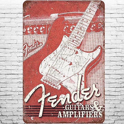 Metallschild, 20,3 x 30,5 cm, Vintage Fender, verwitterte Gitarren und Verstärker, Retro-Wanddekoration, nostalgische Retro-Musikgitarreninstrumente, Blechschilder Poster für Zuhause, Wohnzimmer, von CHARLLR