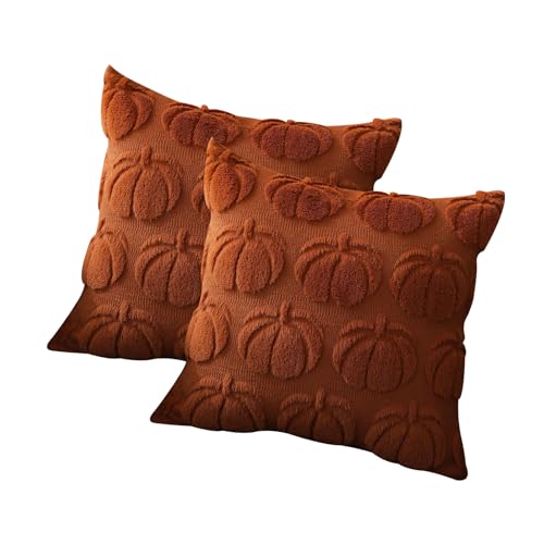 CHARMMYFASHION Herbst-Dekorkissenbezüge, 2er-Set, orange, Plüsch, Blumen-Muster (2) von CHARMMYFASHION