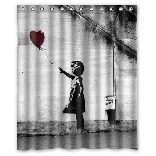 CHATAE Banksy Duschvorhang mit Luftballon-Motiv, wasserdicht, mit 12 Haken, 152,4 x 182,9 cm von CHATAE