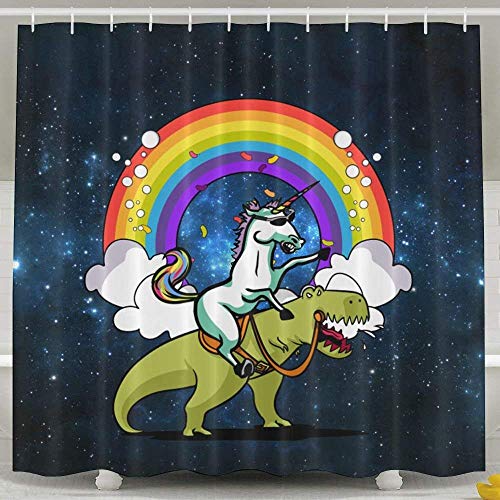 CHATAE Regenbogen-Einhorn-Duschvorhang T-Rex, 152,4 x 182,9 cm von CHATAE