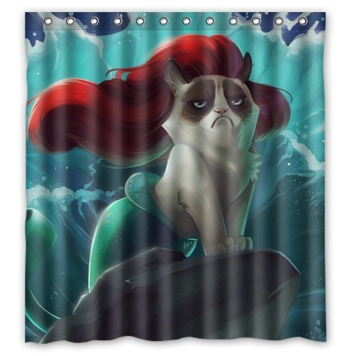 CHATAE Sexy Mermaid Grumpy Cat Custom Bad Vorhänge Wasserdicht Polyester Duschvorhang 180 cm x 200 cm von CHATAE
