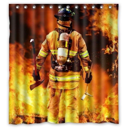 CHATAE Vorhang, Feuerwehr-Motiv, 100 % Polyester, wasserdicht, 168 x 183 cm von CHATAE