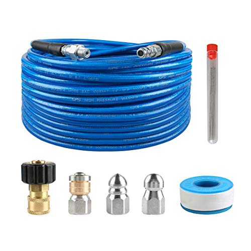 CHAVOR Hochdruckreiniger-Abwasser-Jetter-Set, 1,5 m Hydro-Ablauf-Jetter-Reinigerschlauch, Knopfdüse und rotierende Abwasserdüse, Öffnung 4,0, 4,5, 1/4 Zoll NPT, 3000 PSI von CHAVOR