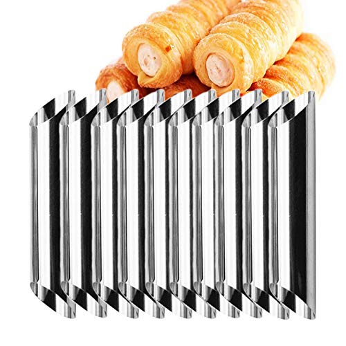 CHAWHO Cannoli-Röhrchen 10er Set, Zylinder und Kegel Hörnchen Edelstahl-Cremehornform für Croissant Shell-Cremebrötchen mit Cremepiping-Düsenspitze (12.5 * 2.5cm) von CHAWHO