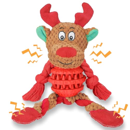 Hundespielzeug Weihnachten Mit Leckerli Ball - Interaktives Puzzle Spielzeug für Langeweile, Robustes Kauspielzeug für Kleine, Mittelgroße und Große Hunde von CHAWONER