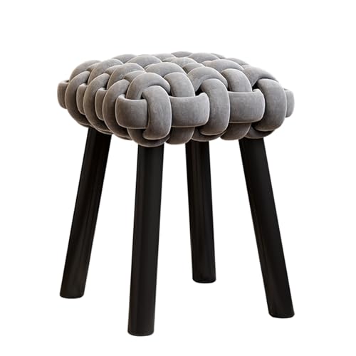 CHBCJJYP Kleiner Schminkhocker aus Samt, Gepolsterte Fußstütze, Quadratische Sitzfläche mit Knoten, Schminkhocker für Schlafzimmer, Ankleidezimmer, Eingangsbereich(Gray) von CHBCJJYP