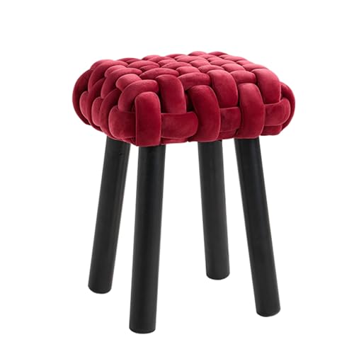 CHBCJJYP Kleiner Schminkhocker aus Samt, Gepolsterte Fußstütze, Quadratische Sitzfläche mit Knoten, Schminkhocker für Schlafzimmer, Ankleidezimmer, Eingangsbereich(Red) von CHBCJJYP