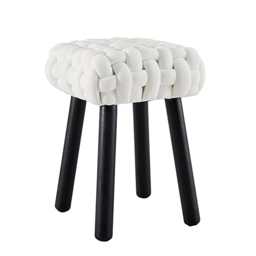 CHBCJJYP Kleiner Schminkhocker aus Samt, Gepolsterte Fußstütze, Quadratische Sitzfläche mit Knoten, Schminkhocker für Schlafzimmer, Ankleidezimmer, Eingangsbereich(White) von CHBCJJYP