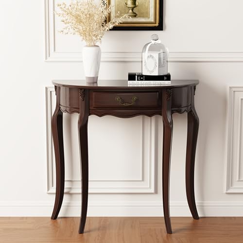 CHBCJJYP Konsolentisch Eingangstisch Aus Holz mit Schublade, Halbrunde Vintage Akzenttische für Eingangsbereich Flur Wohnzimmer Schlafzimmer(Dark Brown,90cm) von CHBCJJYP