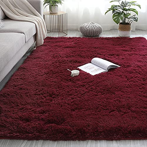 CHBIN Hochflor 160x160cm Shaggy Teppich Wohnzimmer Teppich Home Teppich Spitzenqualität Waschbar für Wohnzimmer Kinderzimmer Schlafzimmer Flur Läufer, Weinrot von CHBIN