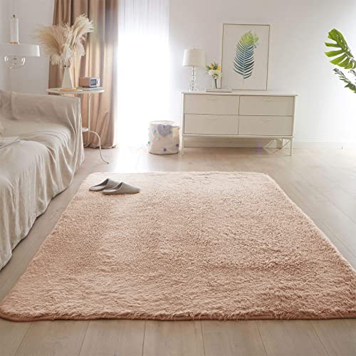 CHBIN Hochflor 80x180cm Shaggy Teppich Langflor Teppiche Plüsch Teppich rutschfeste Unterseite Weiche für Bettvorleger Sofa Matte Oder Schlafzimmmer Deko Usw, Hellbraun von CHBIN