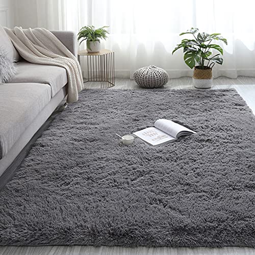 CHBIN Langflor 120x120cm Teppich Wohnzimmer Modern Wohnzimmer Teppich Area Rug Spitzenqualität Waschbar für Bettvorleger Sofa Matte Oder Schlafzimmmer Deko Usw, Dunkelgrau von CHBIN