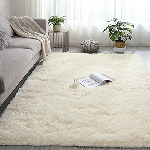CHBIN Shaggy 100x120cm Teppich Wohnzimmer Schaffell Teppich Zottige Teppiche Longhair Einfach zu Säubern für Esszimmer oder und Die Küche Cafe Lounge Sofas Usw, Beige von CHBIN