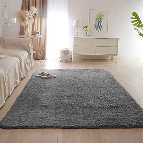 CHBIN Shaggy 120x220cm Hochflor Teppich Langflor Teppiche Plüsch Teppich Spitzenqualität Waschbar für Esszimmer oder und Die Küche Cafe Lounge Sofas Usw, Hellgrau von CHBIN