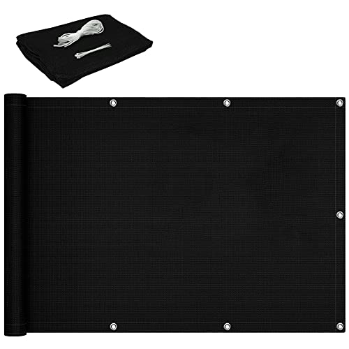 Sichtschutz 0.7x3m Balkonsichtschutz Windschutz Staubschutz mit Seil und Aluminiumösen für Garten Outdoor Terrasse, Schwarz von CHBIN
