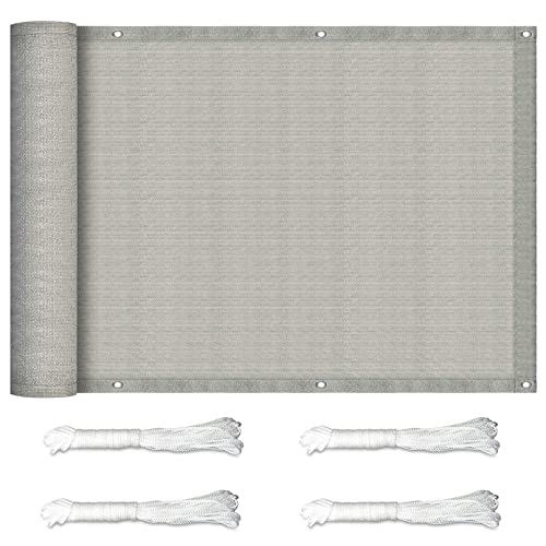 CHBIN Sichtschutz Balkon 0.5x4m Balkonumrandung UV-Schutz Sonnenschutz mit Seil und Aluminiumösen für Outdoor Garten Camping, Hellgrau von CHBIN