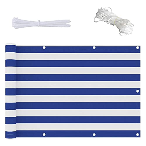 CHBIN Sichtschutz Balkon 0.95x7.5m Zaunblende Schattiernetz UV-Schutz Wetterfest mit Seil und Aluminiumösen für Garten Balkon Terrasse, Blau von CHBIN