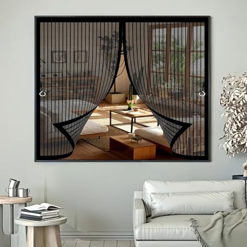 Fliegengitter Balkontür Magnet 109 x 89 cm Anpassbar, Lichtdurchlässig, Einfache Montage, Selbstschließend, Magnete Fliegengitter Fenster für Fenster, Zimmertür, Veranda, Schwarz von CHBIN