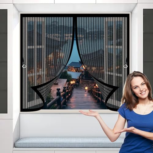 Fliegengitter Balkontür Magnet 130 x 62 cm Anpassbar, Lichtdurchlässig, Einfache Montage, Selbstschließend, Fliegengitter Fenster Magnete für Schlafzimmertür, Fenstertür, Schwarz von CHBIN