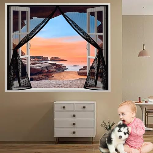 Fliegengitter Fenster Magnet 140 x 110 cm Insektenschutz, Ohne Bohren, Stärkere Magneten, Automatisches Schließen, Insektenschutz Fenster für Schlafzimmertür, Fenstertür, Schwarz von CHBIN