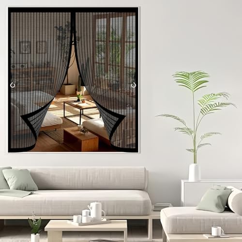 Fliegengitter Fenster Magnet 45 x 103 cm Anpassbar, Lichtdurchlässig, Einfache Montage, Selbstschließend, Insektenschutz Fliegengitter für Fenster, Zimmertür, Veranda, Schwarz von CHBIN