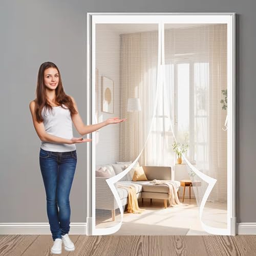 Fliegengitter Magnet Tür 360 x 380 cm Ohne Bohren, Stärkere Magneten, Automatisches Schließen, Magnetischen Fliegengitter für Schlafzimmertür, Fenstertür, Weiß von CHBIN